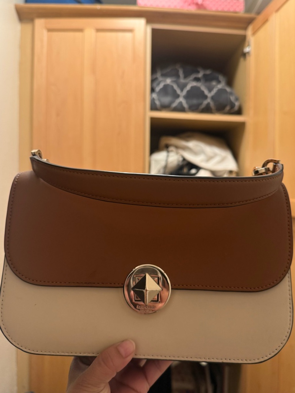 Kate spade Leather Two-Tone Shoulder Bag in Brown and Cream